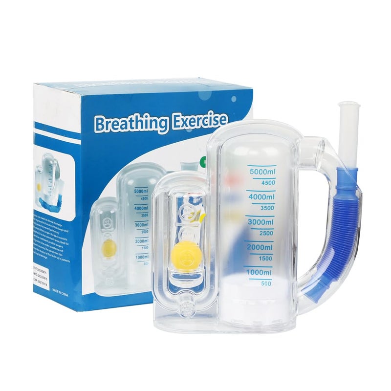 Breathing Exercise Device for Lung One Ball Incentive Spirometer Breathing Trainer for Strong Lung 5000ML Inhale Volume Measurement Incentive Spirometer Breath Measurement System with Handle